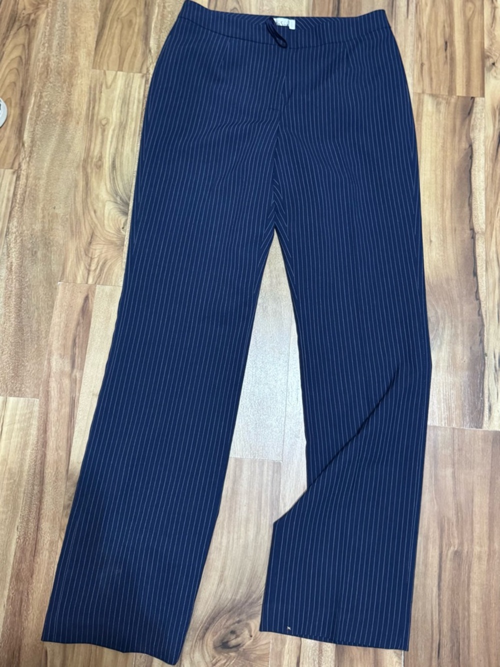 Le Suit Navy Pinstripe Wide Leg Dress Pants